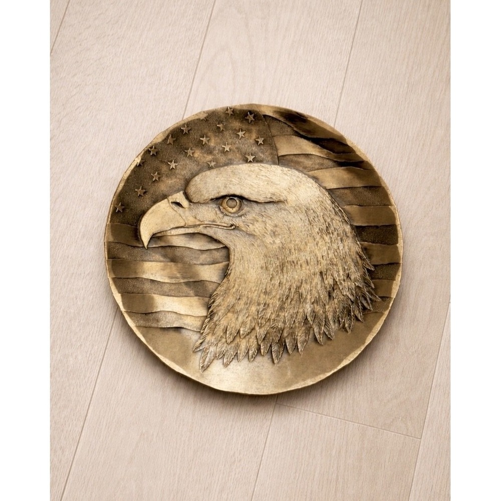 Wendell August Forge Bronze Bald Eagle Flag Trinket Dish 4.5” USA VTG